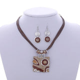 African Bridal Leather Chain Enamel Gem Party Jewelry Set