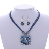 African Bridal Leather Chain Enamel Gem Party Jewelry Set