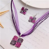 African Bridal Leather Chain Enamel Gem Party Jewelry Set