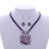 African Bridal Leather Chain Enamel Gem Party Jewelry Set