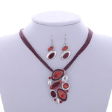 African Bridal Leather Chain Enamel Gem Party Jewelry Set